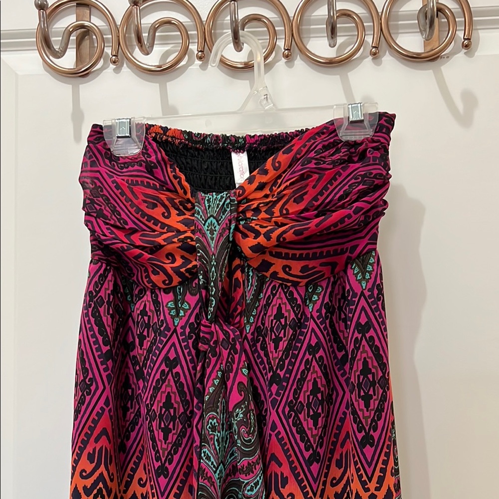 Elegant Multicolor Strapless Maxi Dress